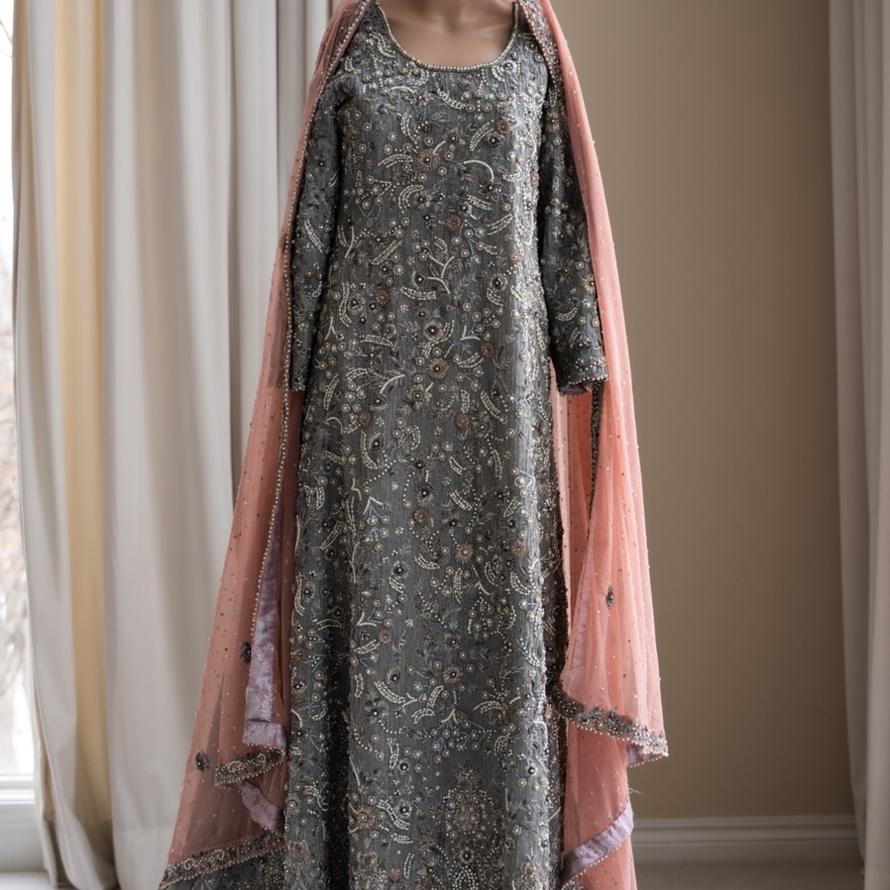 Chic Long Sleeve Gray and Pink Dress